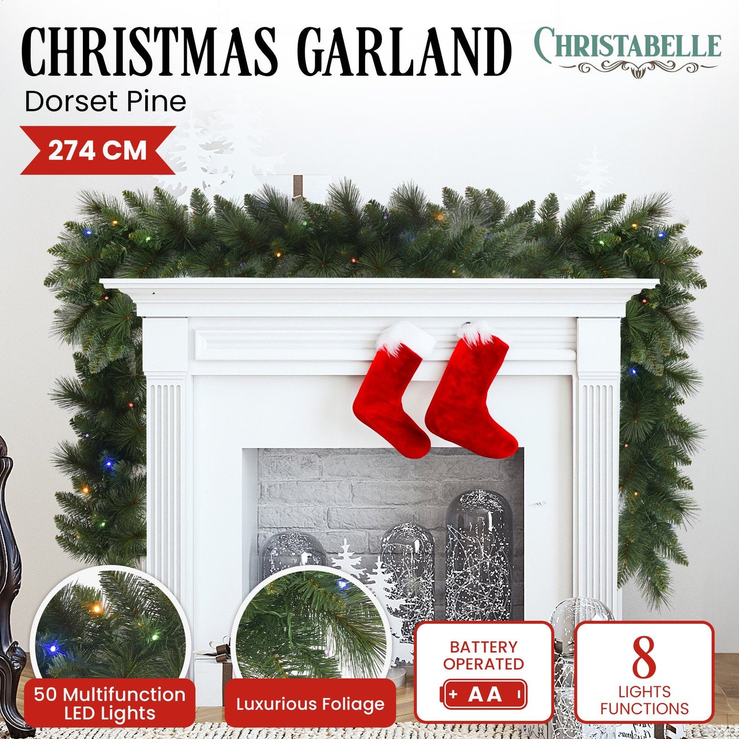 Christabelle 274cm Battery-Operated Christmas Garland (Dorset Pine)