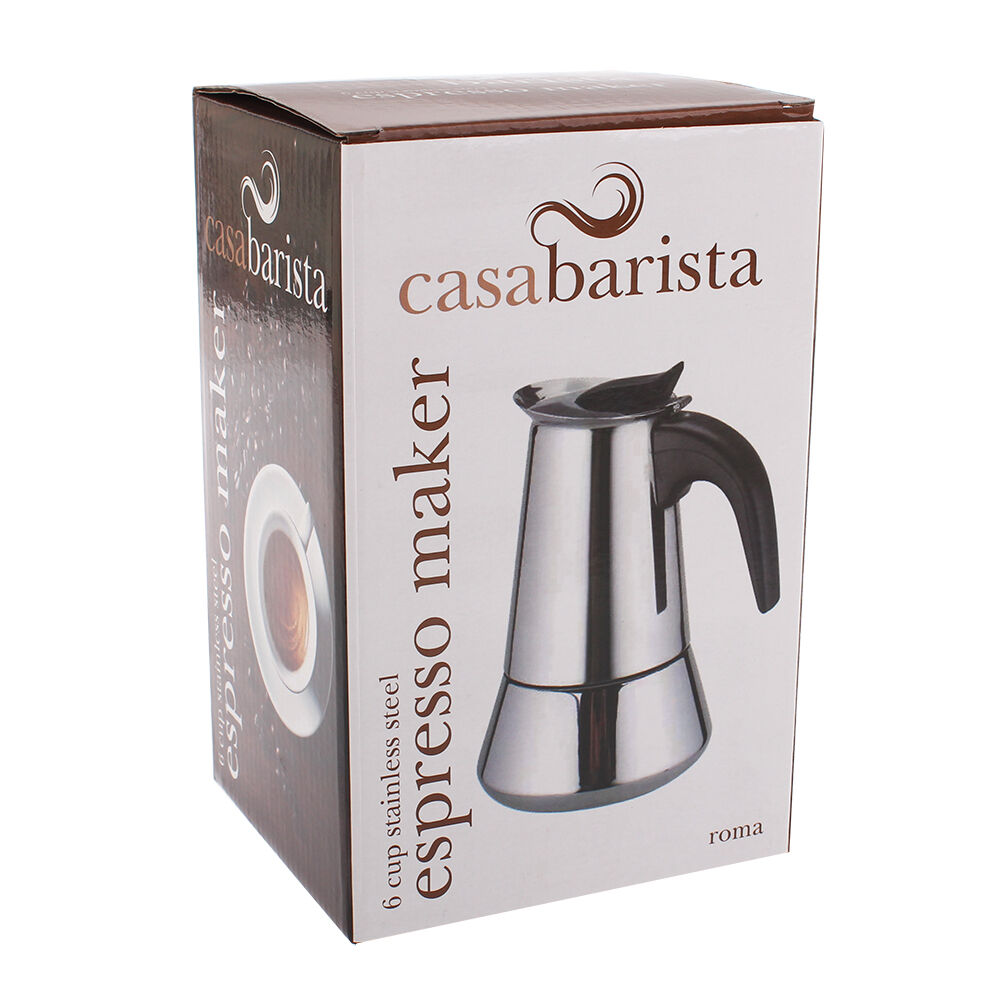 Casabarista Roma Stainless Steel 6 Cups Espresso Coffee Maker Moka Pot Silver