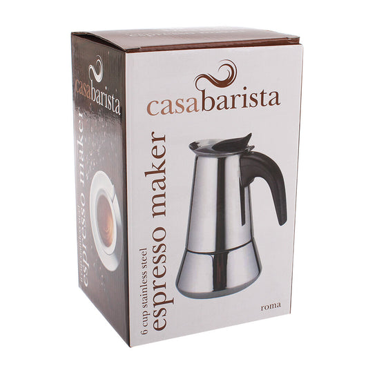 Casabarista Roma Stainless Steel 6 Cups Espresso Coffee Maker Moka Pot Silver