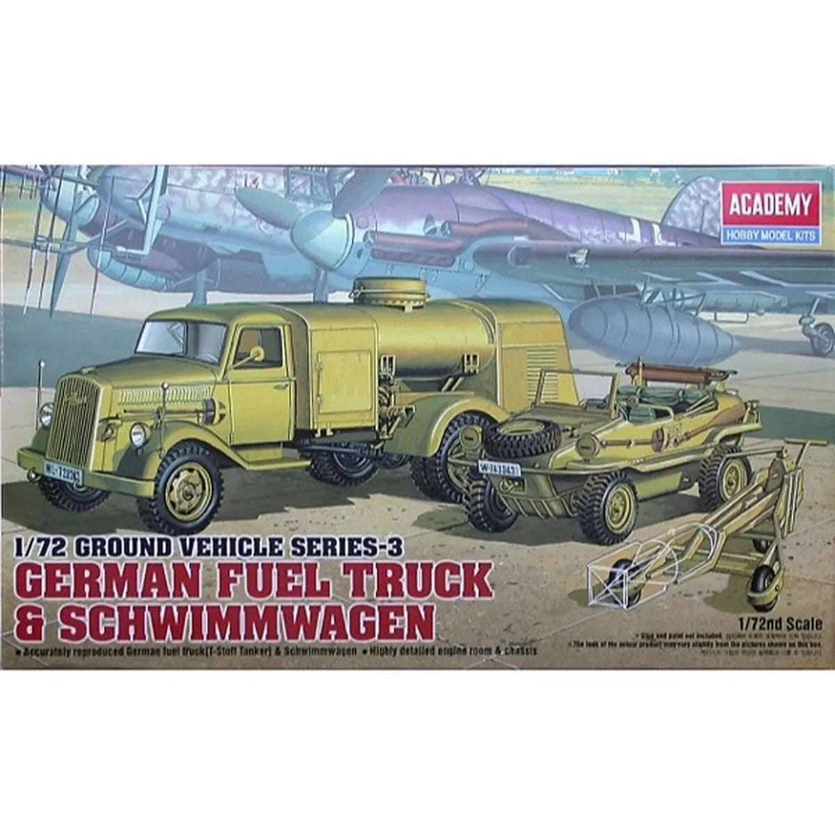 Academy 1/72 German Fuel Truck and Schwimmwagen Scaled Plastic Model Kit