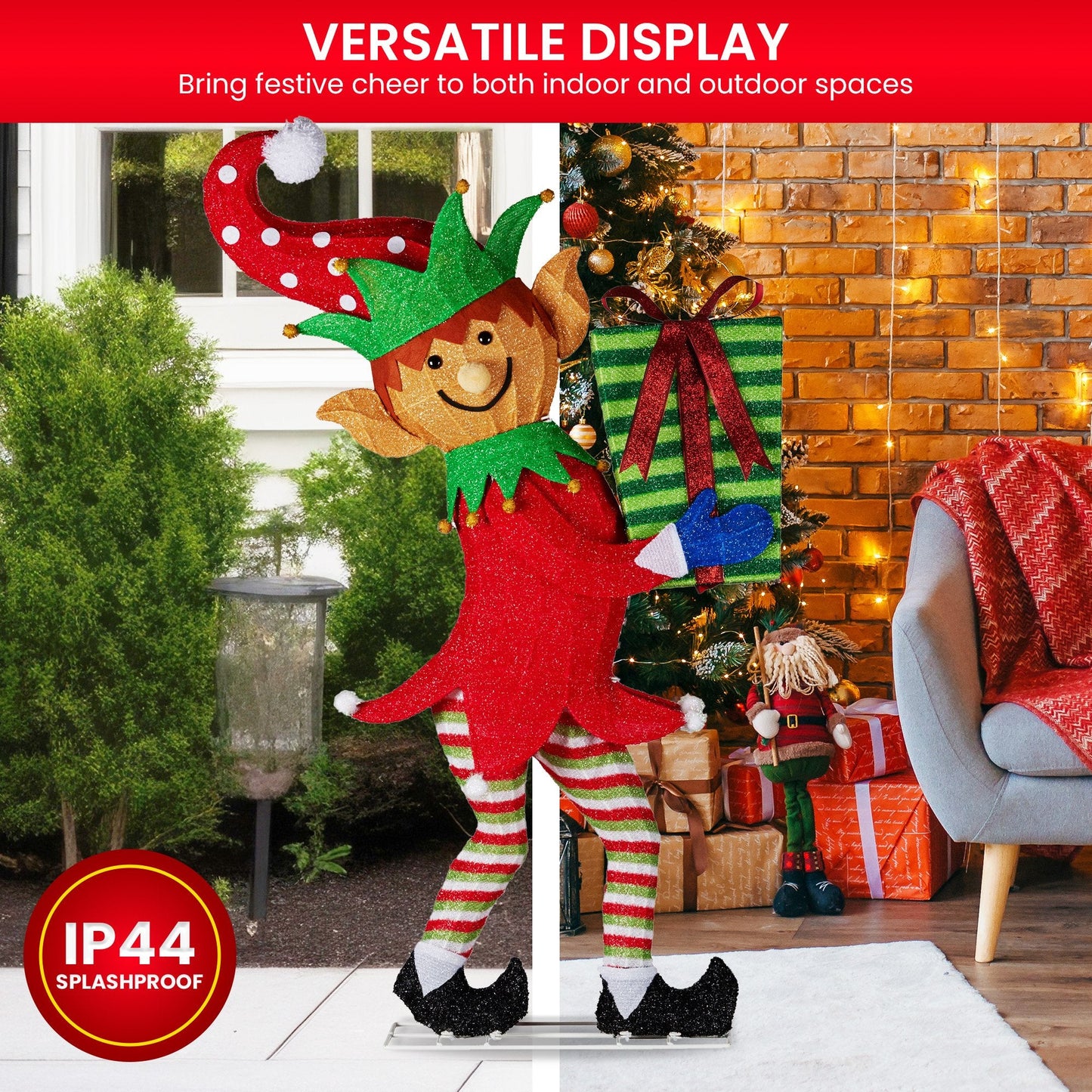 Christabelle 1.2m Christmas Elf Display Indoor Outdoor with LED Lights