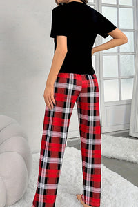 Willluxe® CozyWear – Black Short-Sleeve & Red Plaid Pajama Pants Set