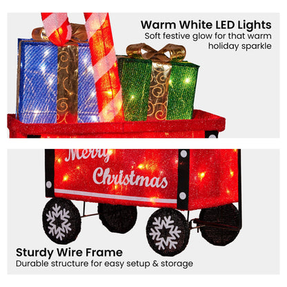 Christabelle Christmas Cart Display with Candy Cane & Presents Warm White LED Lights