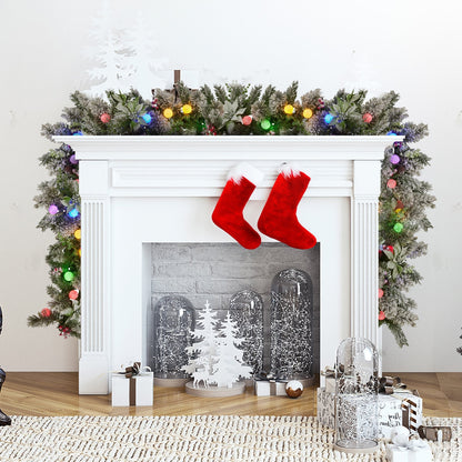 Christabelle 2.7m Snowy Christmas Garland with LED Coloured Baubles Lights Tree Decoration Ornament