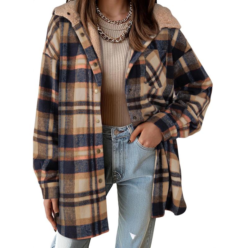 Women's Flannel Hooded Plaid Fuzzy Fleece Jacket Willluxe Store