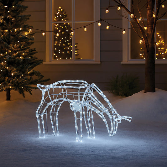 Lexi Lighting 3D Illuminated LED Reindeer Stand Feeding With Motor - White