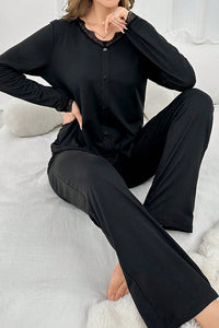 Willluxe® DreamWear – Black Elegant Long-Sleeve Pajama Set