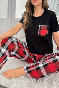 Willluxe® CozyWear – Black Short-Sleeve & Red Plaid Pajama Pants Set