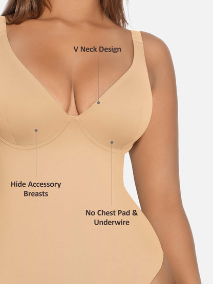 Willluxe V Neck Tummy Control Shaping Bodysuit