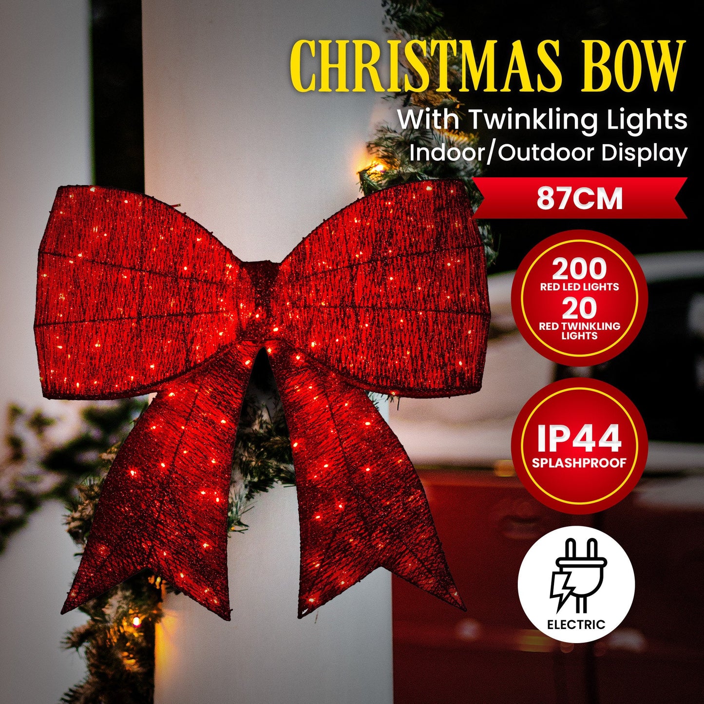 Christabelle Christmas Display Bow 91cm with LED and Twinkle Lights 5 Functions