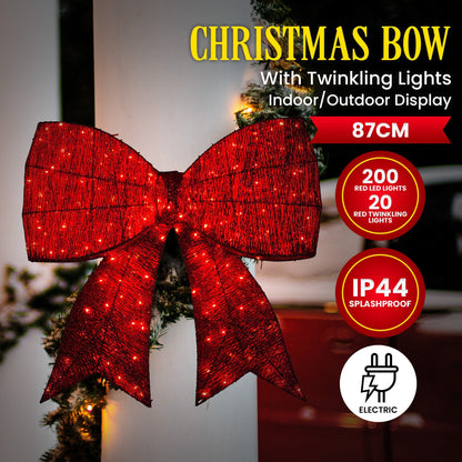 Christabelle Christmas Display Bow 91cm with LED and Twinkle Lights 5 Functions