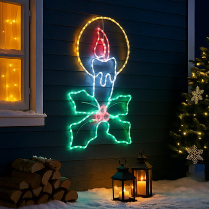 Lexi Lighting LED Christmas Candle With Holly Sprig Rope Light Silhouette
