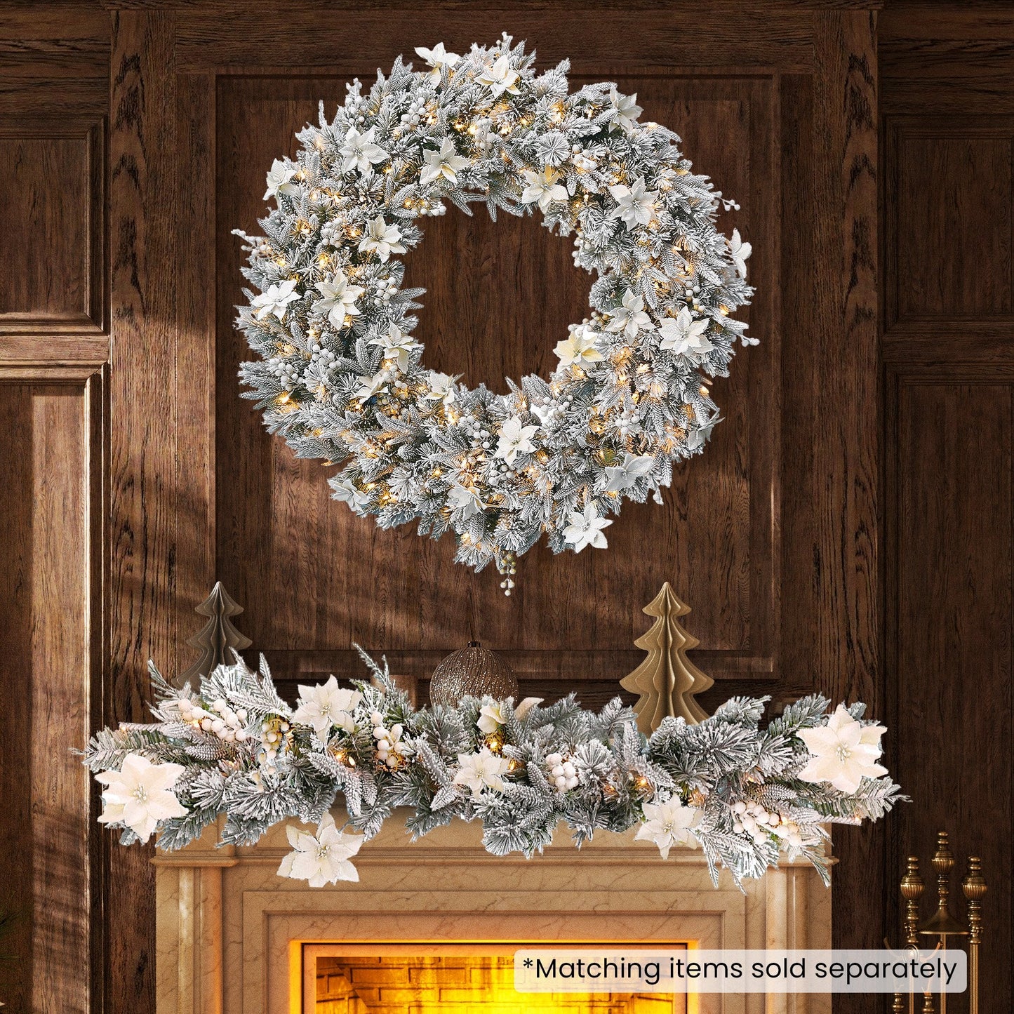 Christabelle 61cm Snow Christmas Wreath Colonial with LED Lights Front Door Decoration Ornament