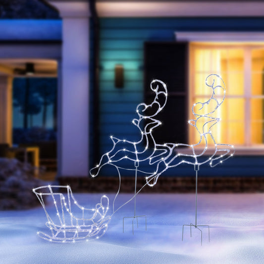 Lexi Lighting LED Pre-Lit Acrylic Two Reindeer With Sleigh-Solar Power