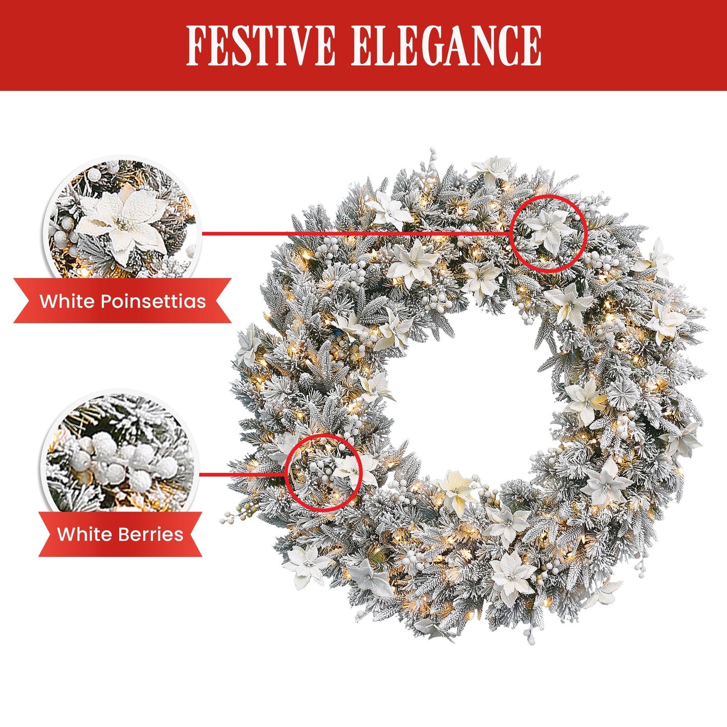 Christabelle 61cm Snow Christmas Wreath Colonial with LED Lights Front Door Decoration Ornament