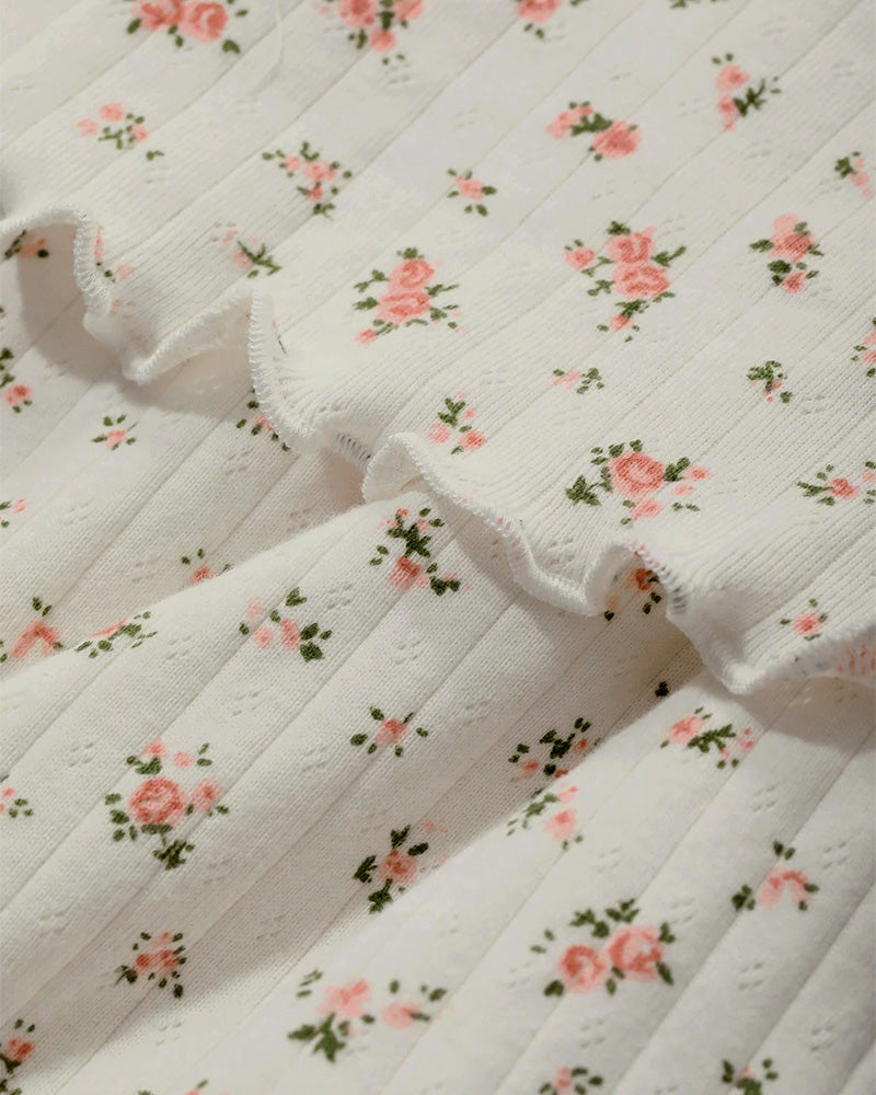 Willluxe® DreamWear – White Floral Short-Sleeve Pajama Set with Long Pants🤍