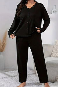 Willluxe® CozyWear – Black Long-Sleeve Lace-Trim Pajama Set