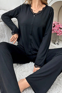 Willluxe® DreamWear – Black Elegant Long-Sleeve Pajama Set