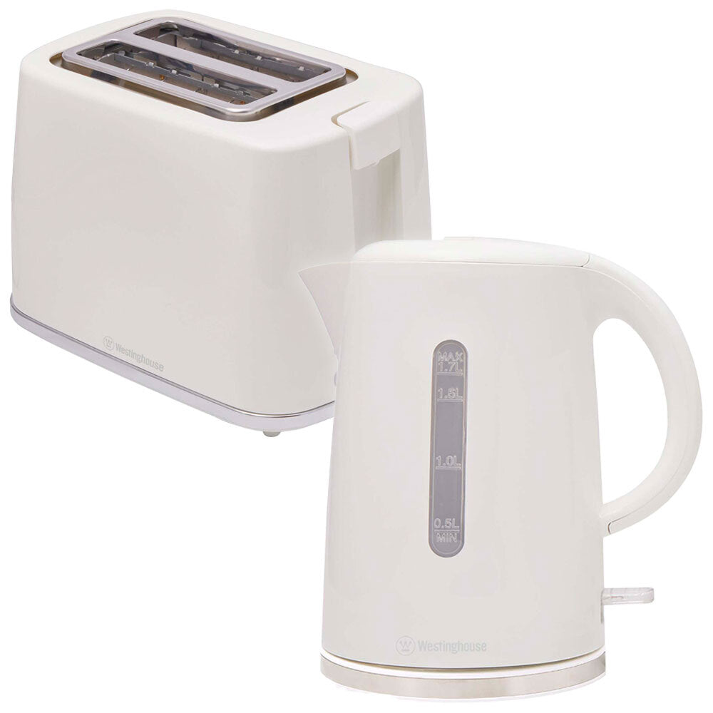 Westinghouse Electric Tea/Coffee Water Kettle 1.7L & 2 Slice Toaster (White Set)