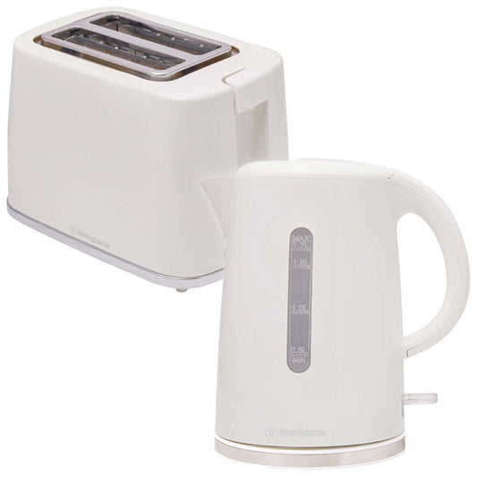 Westinghouse Electric Tea/Coffee Water Kettle 1.7L & 2 Slice Toaster (White Set)
