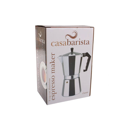 Casabarista Classic Aluminium 9 Cups Espresso Coffee Maker Moka Pot Silver