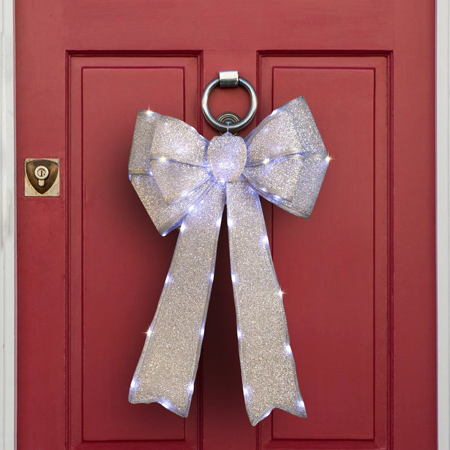 Lexi Lighting Battery Operated LED Lit Bow - Silver