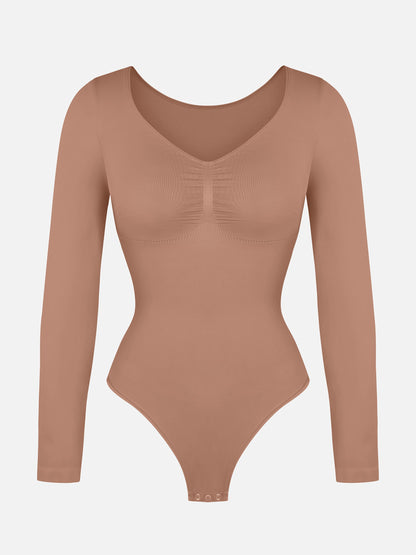 Willluxe Seamless Long Sleeve Tummy Control Thong Bodysuit