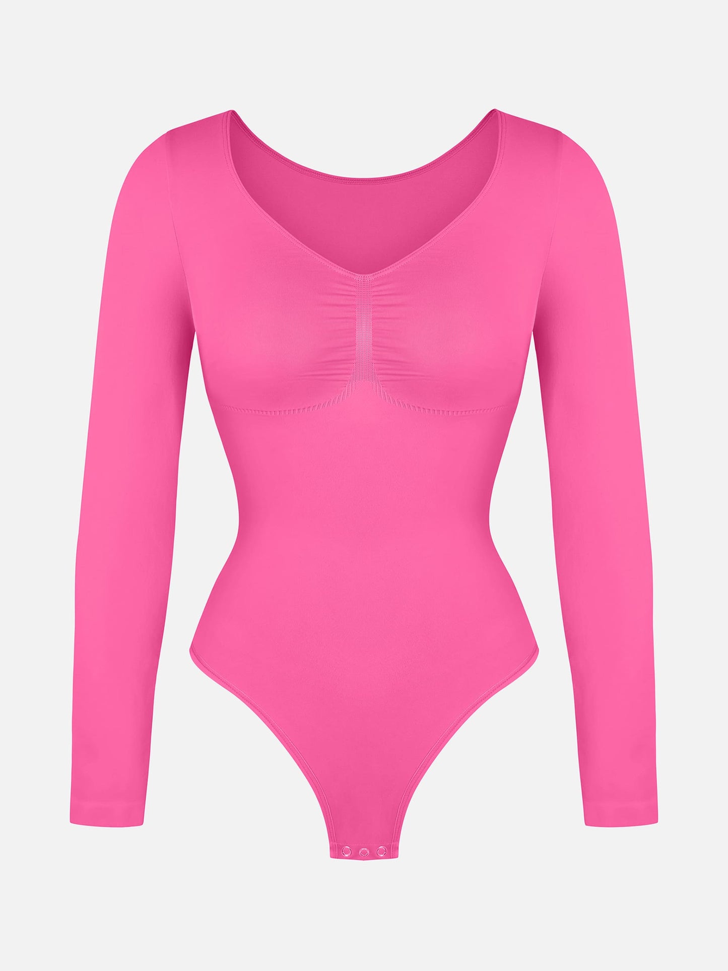 Willluxe Seamless Long Sleeve Chest Support Tummy Control Thong Bodysuit