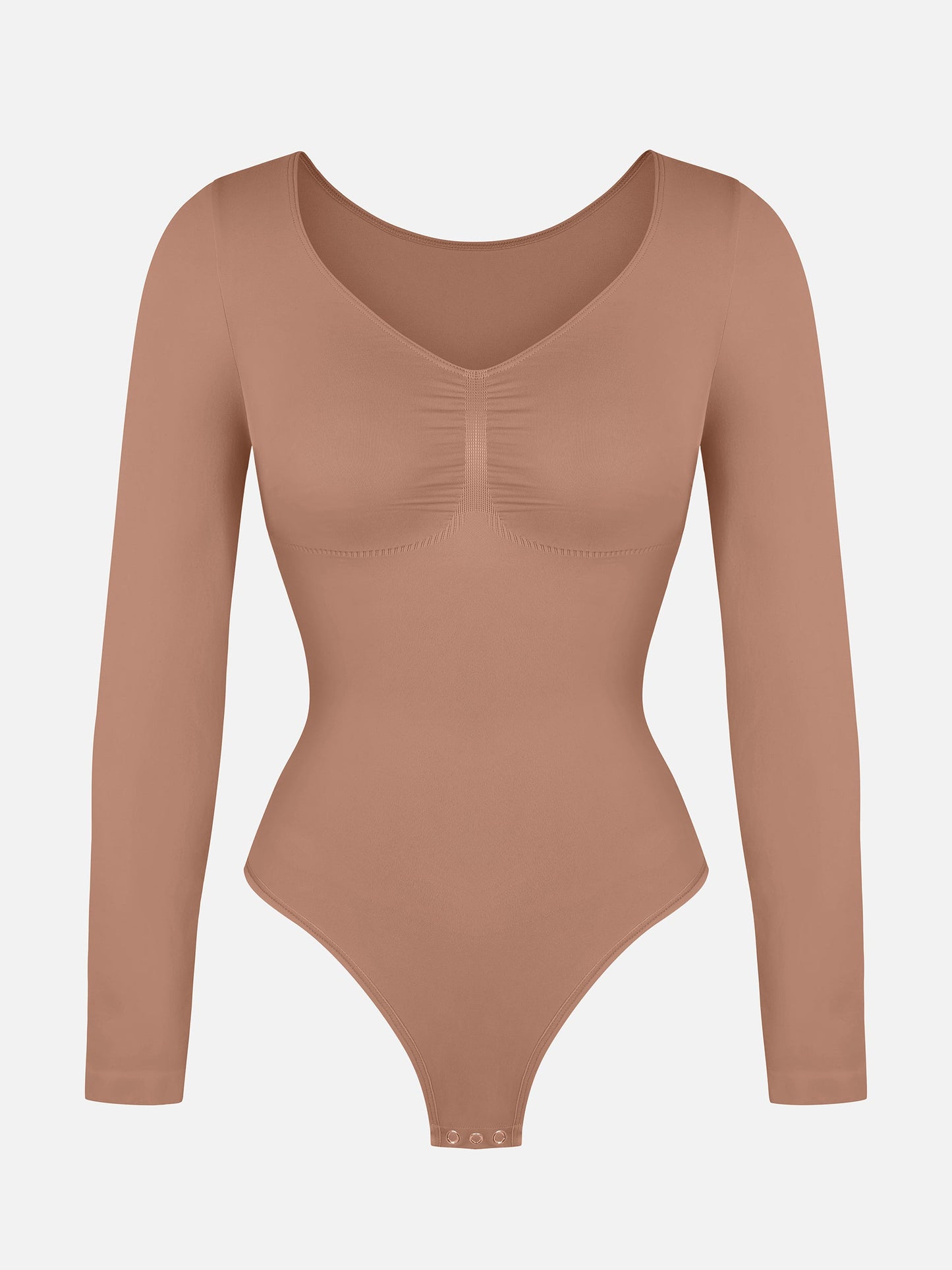 Willluxe Seamless Long Sleeve Chest Support Tummy Control Thong Bodysuit