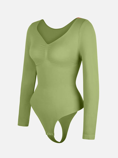 Willluxe Seamless Long Sleeve Tummy Control Thong Bodysuit