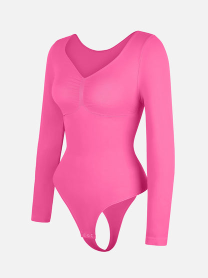 Willluxe Seamless Long Sleeve Tummy Control Thong Bodysuit