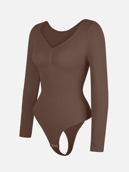 Willluxe Seamless Long Sleeve Tummy Control Thong Bodysuit