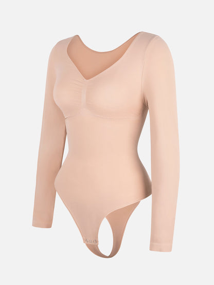Willluxe Seamless Long Sleeve Tummy Control Thong Bodysuit