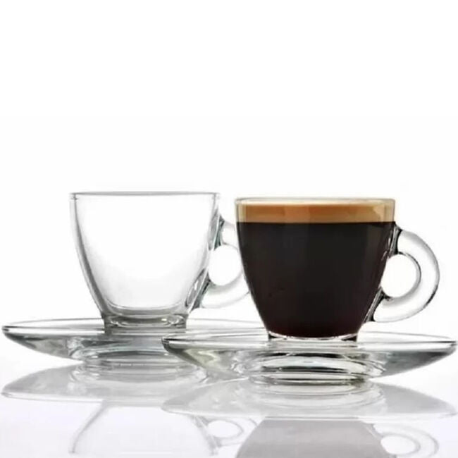 Classica 6pc Aurora Clear Glass Espresso Cup & Saucer Set Dishwasher Safe