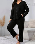 WILLLUXE® CozyWear – Black Long-Sleeve Lace-Trim Pajama Set