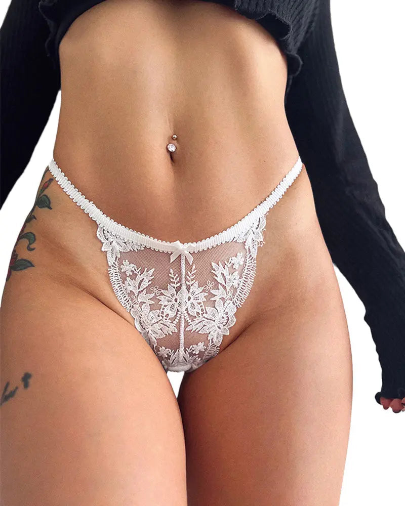 Willluxe® BlossomLace – French Embroidered Sheer Lace Thong