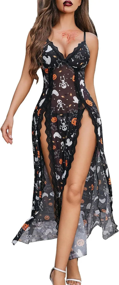 Willluxe® Lace Chemise Sexy Mesh Nightdress V Neck Side Split Nightgown Willluxe Store