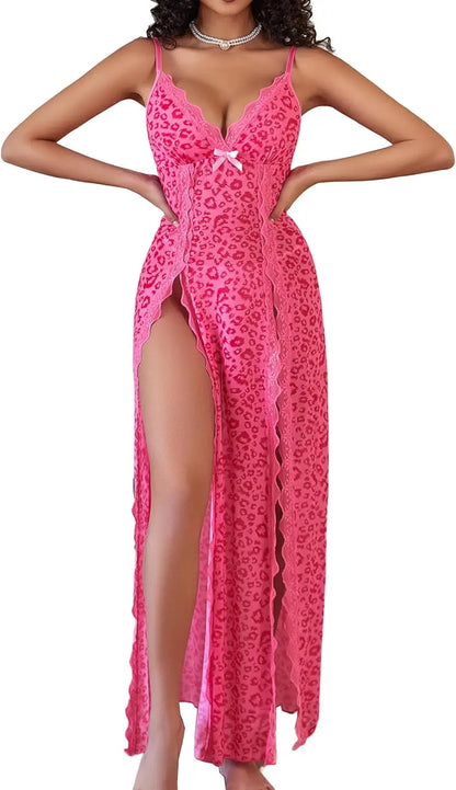 Willluxe® Lace Chemise Sexy Mesh Nightdress V Neck Side Split Nightgown Willluxe Store