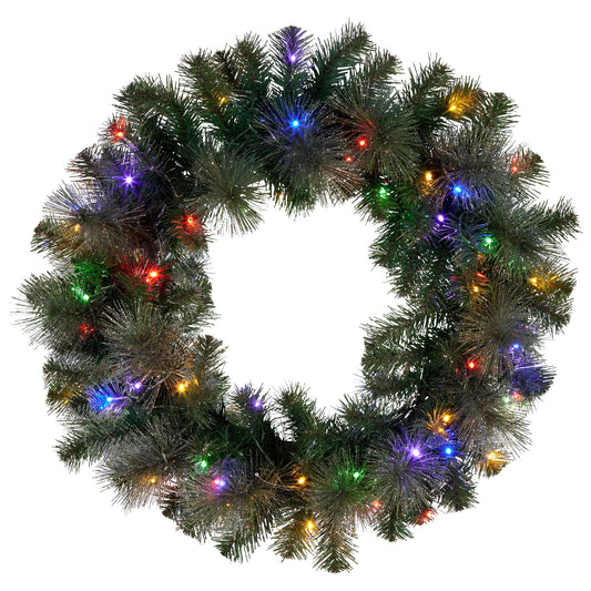 Christabelle 61cm Christmas Wreath LED Lights Glittery Gold Pine Front Door Decoration Ornament