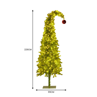 Christabelle 7.5ft Christmas Gremlin Tree Curved Top Red Bauble LED Lights