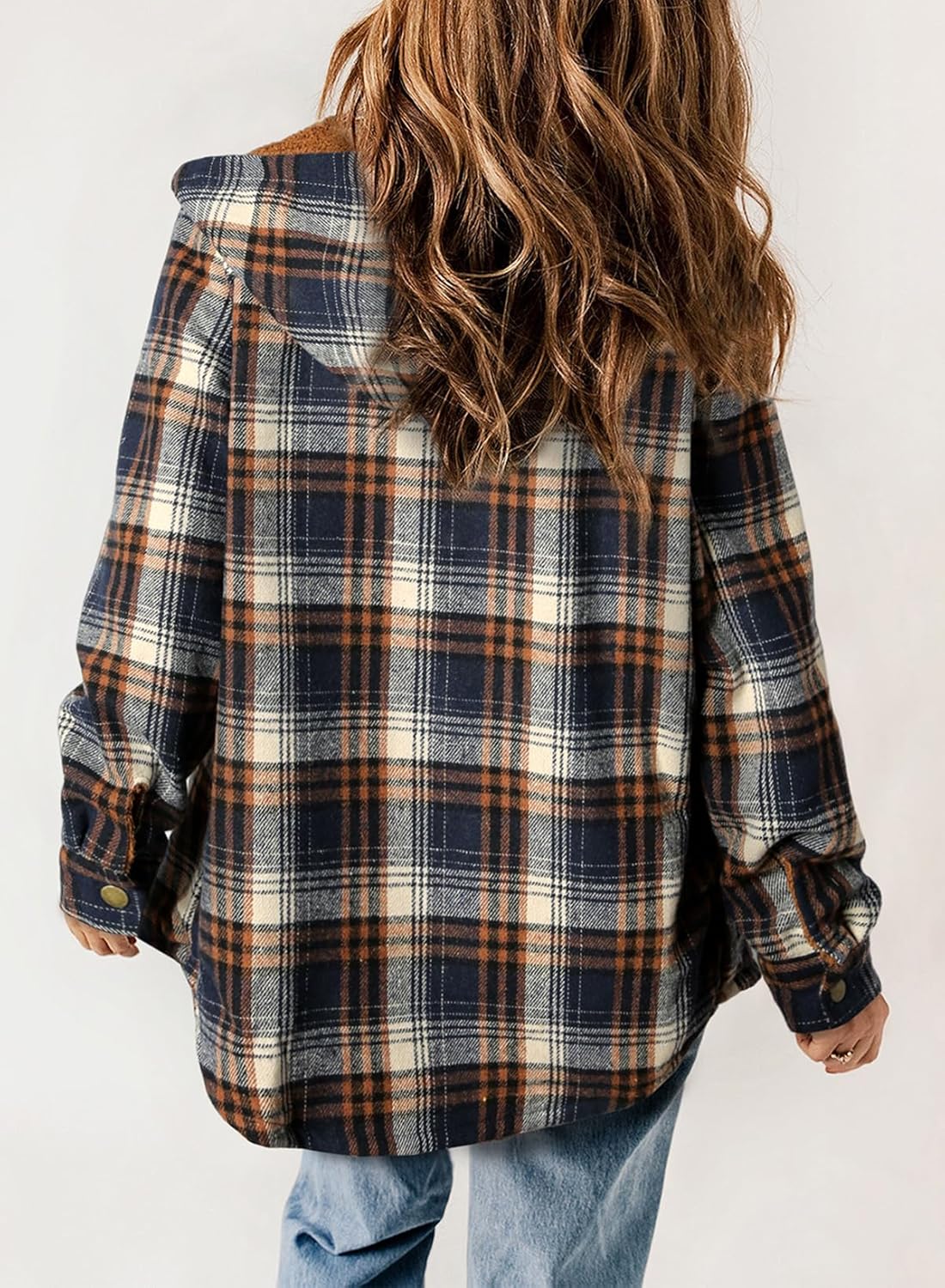 Plaid Shacket Jacket Long Sleeve Button Down Fleece Hooded Jackets Warm Coat WILLLUXE