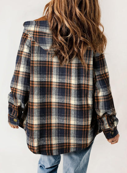 Plaid Shacket Jacket Long Sleeve Button Down Fleece Hooded Jackets Warm Coat WILLLUXE