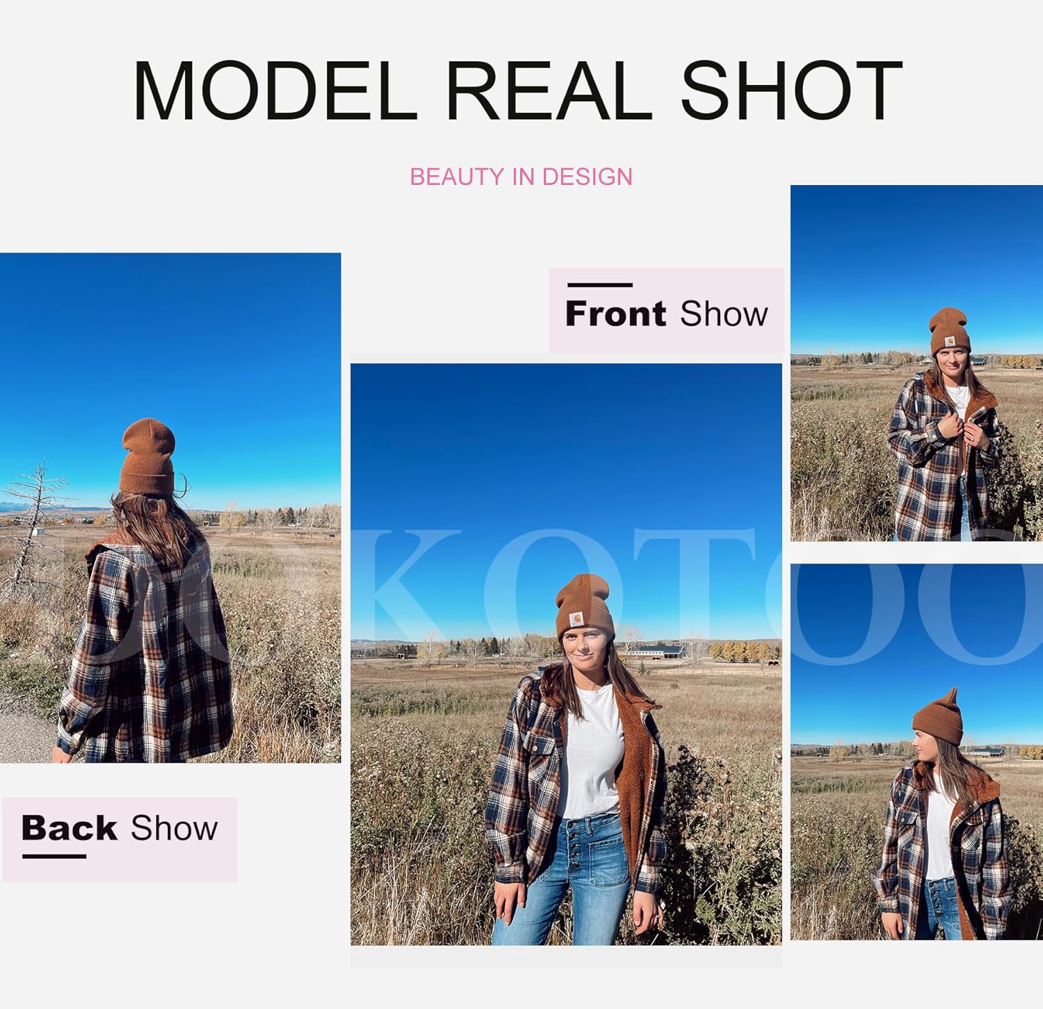 Plaid Shacket Jacket Long Sleeve Button Down Fleece Hooded Jackets Warm Coat WILLLUXE