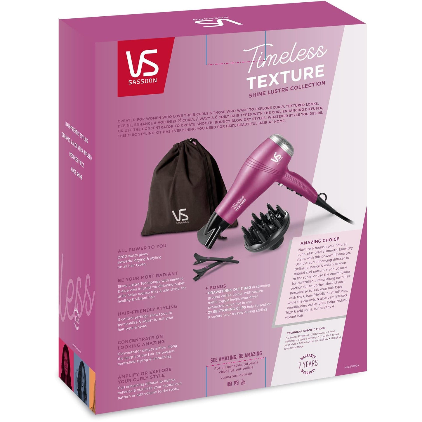 VS Sassoon Shine Lustre Timeless Texture  Hair Dryer