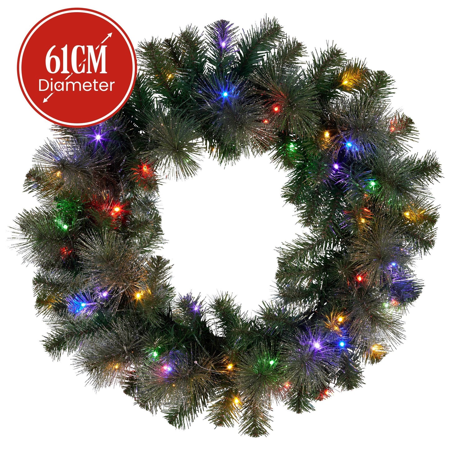 Christabelle 61cm Christmas Wreath LED Lights Glittery Gold Pine Front Door Decoration Ornament