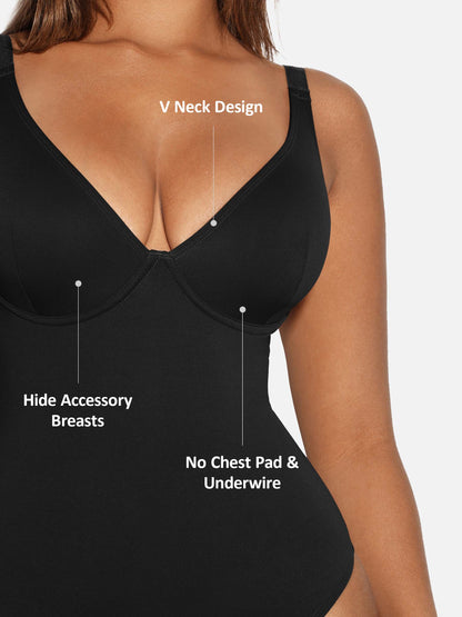 Willluxe V Neck Tummy Control Shaping Bodysuit