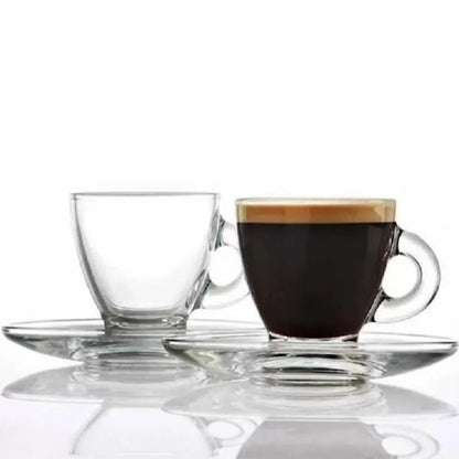 Classica 6pc Aurora Clear Glass Espresso Cup & Saucer Set Dishwasher Safe