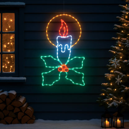Lexi Lighting LED Christmas Candle With Holly Sprig Rope Light Silhouette