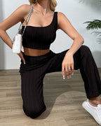 Willluxe® Sleek Black Ribbed One-Shoulder Set