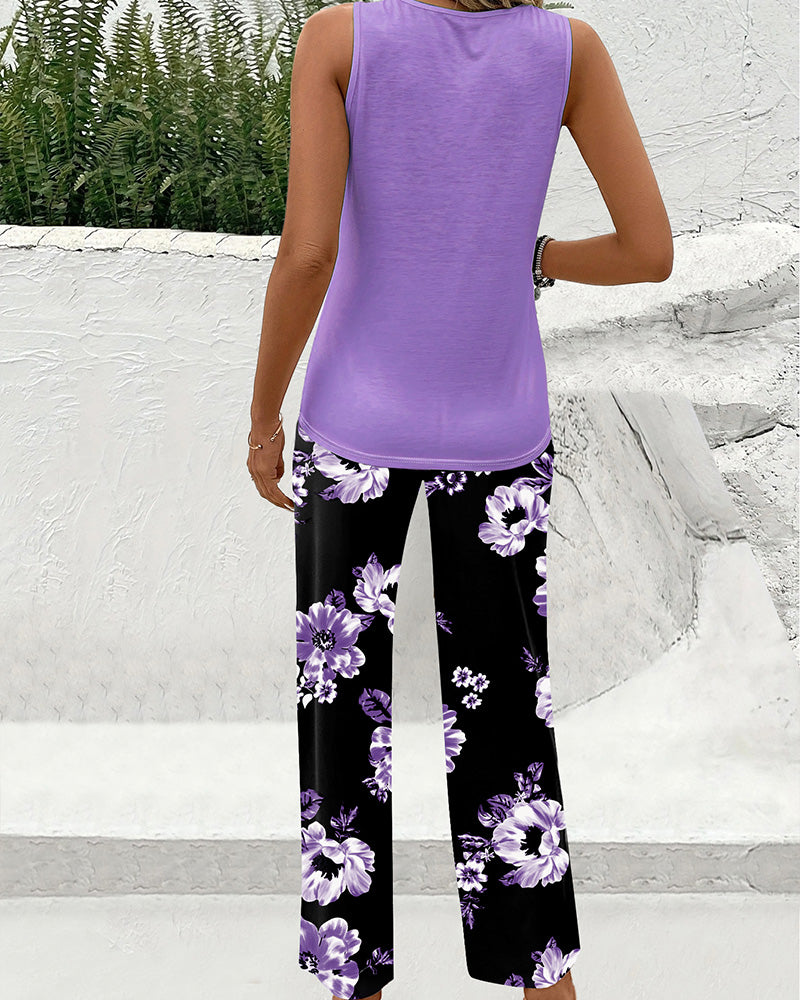 Willluxe® Tank Top & Floral Lounge Pants Set